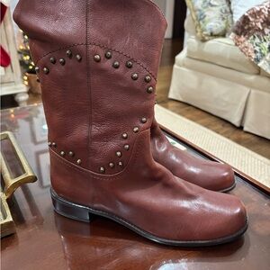 Stuart Weitzman Brown Leather Studded Boots